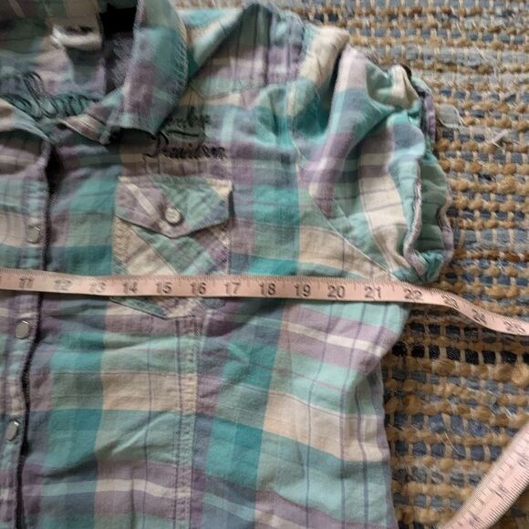 Harley-Davidson Plaid Button Front Shirt M Purple Aqua Western Y2K Bikercore - Picture 5 of 6